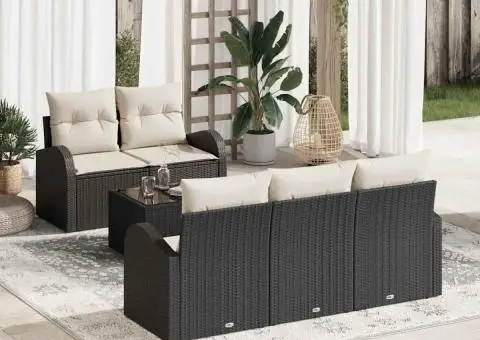 Set de canapea de grădină cu pernă neagră din ratan poli - 1/5