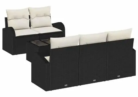 Set de canapea de grădină cu pernă neagră din ratan poli - 2/5