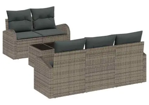 Set de canapea de grădină cu perne 6 piese gri din ratan poliester - 2/5