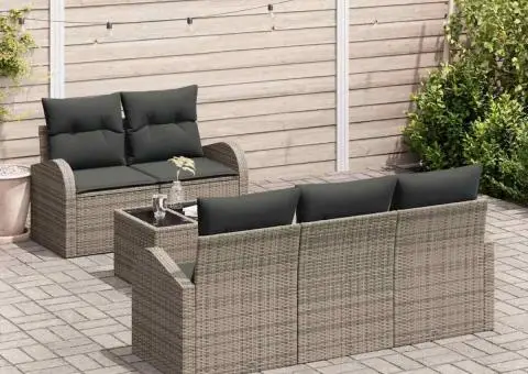 Set de canapea de grădină cu perne 6 piese gri din ratan poliester - 3/5