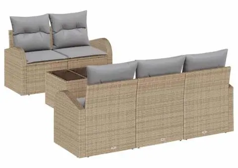 Set canapea grădină 6 piese cu pernute Bej Ratan Poliester - 2/5