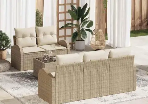 Set canapea grădină 6 piese, cu perne, bej, polirat - 1/5