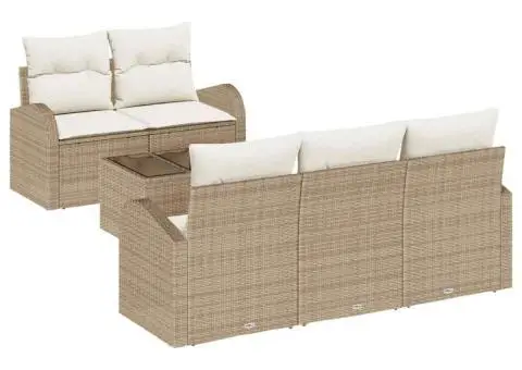 Set canapea grădină 6 piese, cu perne, bej, polirat - 2/5