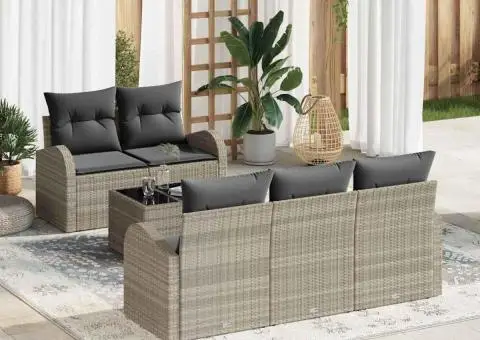 Set de Canapea pentru Grădină în 6 Piese cu Perne Gri Deschis din Poliratan - 1/5