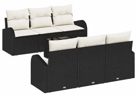 Set de 7 piese Canapea Grădină cu Perne Negru Poliratan - 2/5