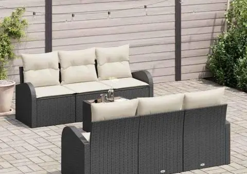 Set de 7 piese Canapea Grădină cu Perne Negru Poliratan - 3/5