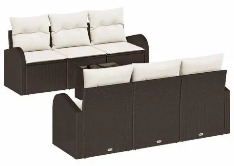 Set de canapea de grădină cu 7 piese cu perne Maro Poliratan - 2/5