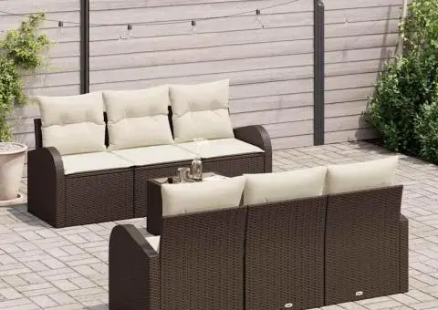 Set de canapea de grădină cu 7 piese cu perne Maro Poliratan - 3/5