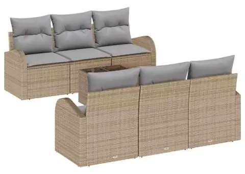 Set de 7 piese Canapea Grădină cu Pernuțe Bej Ratan Poli - 2/5