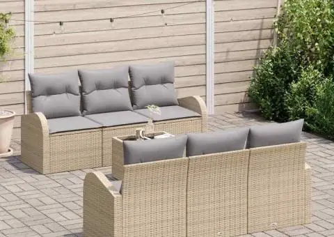 Set de 7 piese Canapea Grădină cu Pernuțe Bej Ratan Poli - 3/5