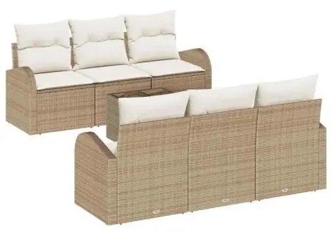 Set de Canapea de Grădină de 7 Piese cu Perne Bej Ratan Policristalin - 2/5