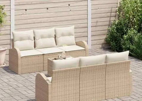 Set de Canapea de Grădină de 7 Piese cu Perne Bej Ratan Policristalin - 3/5