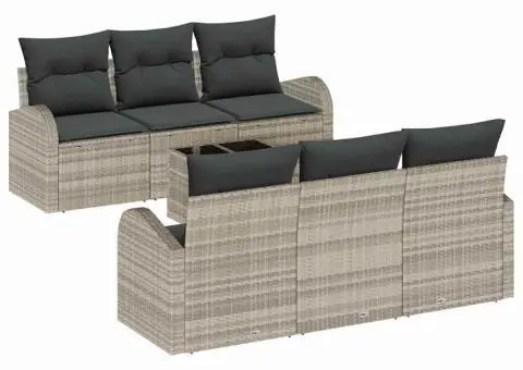 Set Canapea Grădină cu Pernuțe Gri Deschis Poli Ratan - 2/5