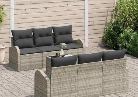 Set Canapea Grădină cu Pernuțe Gri Deschis Poli Ratan - 3/5