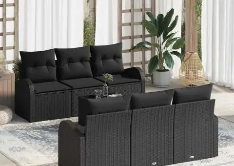 Set de canapele de grădină 7 piese cu perne Negru Poliratan - 1/5