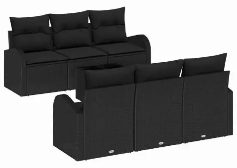 Set de canapele de grădină 7 piese cu perne Negru Poliratan - 2/5