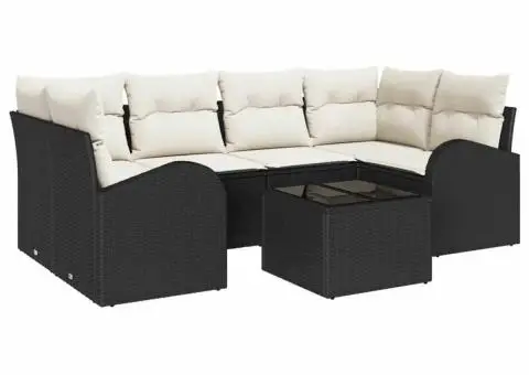 Set canapea grădină 7 piese cu perne negre din poliratan - 2/5