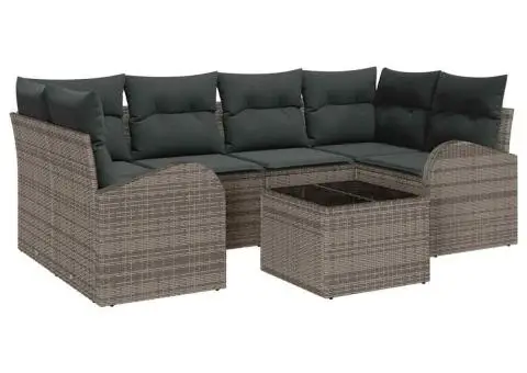 Set canapea grădină cu perne gri din poliratan - 2/5