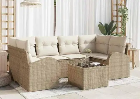 Set canapea grădină de 7 piese cu perne Bej din poliratan - 1/5