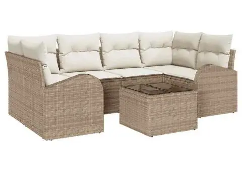 Set canapea grădină de 7 piese cu perne Bej din poliratan - 2/5