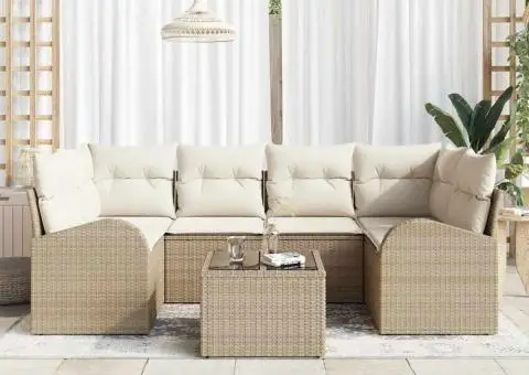 Set canapea grădină de 7 piese cu perne Bej din poliratan - 3/5