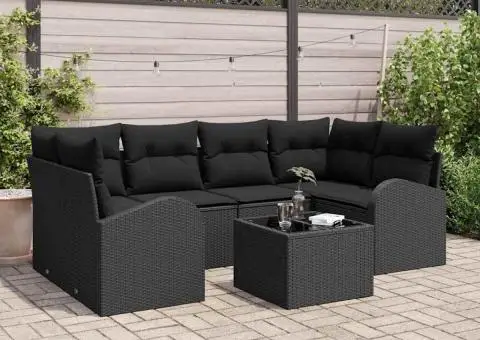 Set de 7 Piese Canapea de Grădină cu Perne Negru Poli Ratan - 3/5