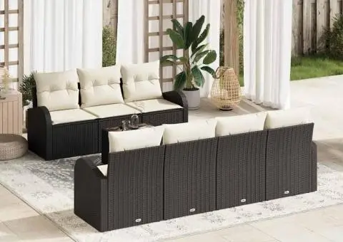 Set sofa grădină de 8 piese cu perne negru ratan polimer - 1/5
