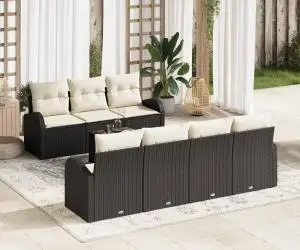 Set sofa grădină de 8 piese cu perne negru ratan polimer