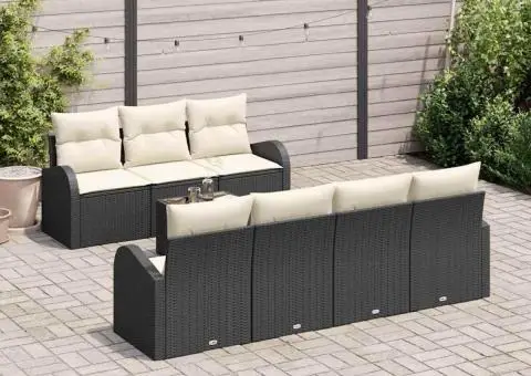 Set sofa grădină de 8 piese cu perne negru ratan polimer - 3/5