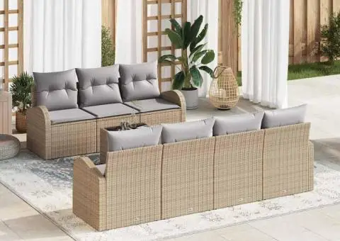 Set Canapea Grădină 8 Piese cu Perne Bej Ratan Poli - 1/5