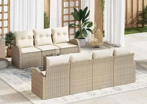 Set de canapea pentru grădină cu perne bej din ratan poli - 1/5