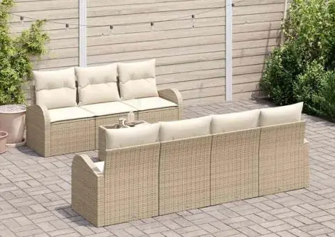 Set de canapea pentru grădină cu perne bej din ratan poli - 3/5