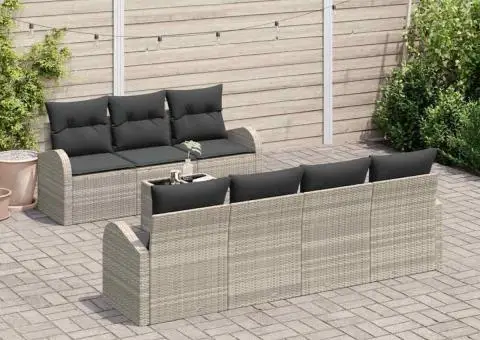 Set Canapea Grădină cu Perne 8 Piese Gri Deschis Poliratan - 3/5