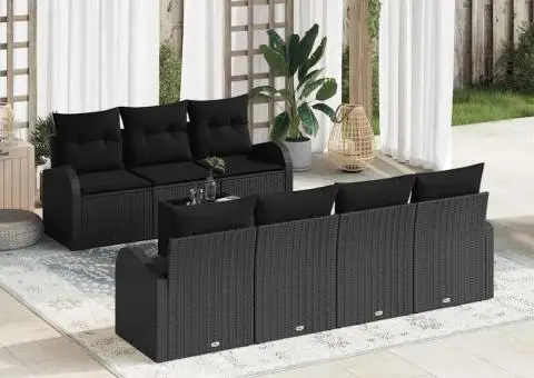 Set 8 Canapele Grădină cu Pernă Neagră din Ratan Poli - 1/5