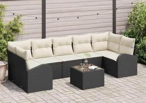 Set de canapea pentru grădină cu 8 piese și perne negre din poliratan - 1/5