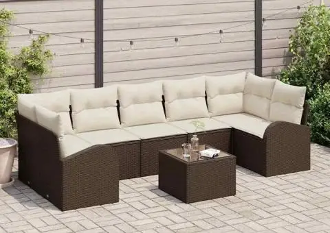 Set de 8 piese pentru grădină cu perne din poliratan maro - 1/5