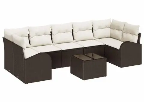 Set de 8 piese pentru grădină cu perne din poliratan maro - 2/5