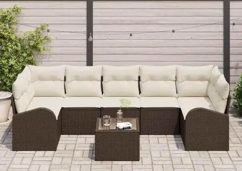 Set de 8 piese pentru grădină cu perne din poliratan maro - 3/5