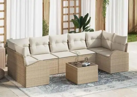 Set Canapea Grădină din 8 Piese cu Perne Bej Poli Ratan - 1/5