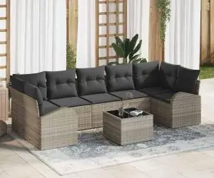 vidaXL Set Canapea de Grădină cu 8 Piese și Perne Gri Deschis Ratan Polimer