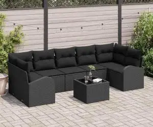 vidaXL Set de canapea de grădină cu 8 piese și perne, ratan polimer negru