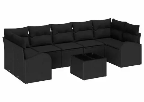 Set de canapea de grădină cu 8 piese și perne, ratan polimer negru - 2/5