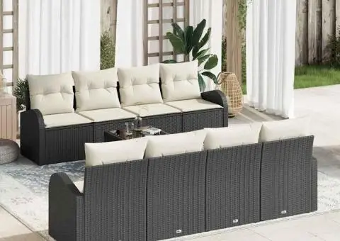 Set de canapea cu 9 piese și perne negre din poliratan - 1/5