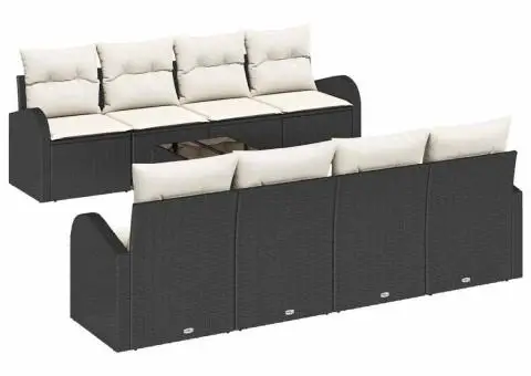 Set de canapea cu 9 piese și perne negre din poliratan - 2/5