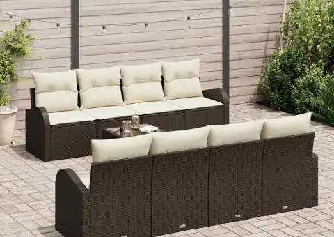 Set canapea grădină cu 9 piese și perne maro din poliratan - 3/5