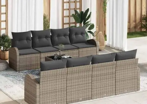 Set de sofa pentru grădină de 9 piese cu perne gri din ratan poli - 1/5