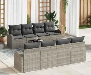 Set de canapea de grădină 9 piese cu perne gri deschis din ratan poli