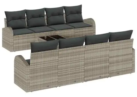 Set de canapea de grădină 9 piese cu perne gri deschis din ratan poli - 2/5