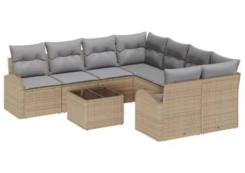 Set canapea grădină cu 9 piese și perne bej din ratan poli - 2/5