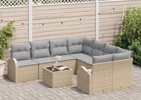 Set canapea grădină cu 9 piese și perne bej din ratan poli - 3/5